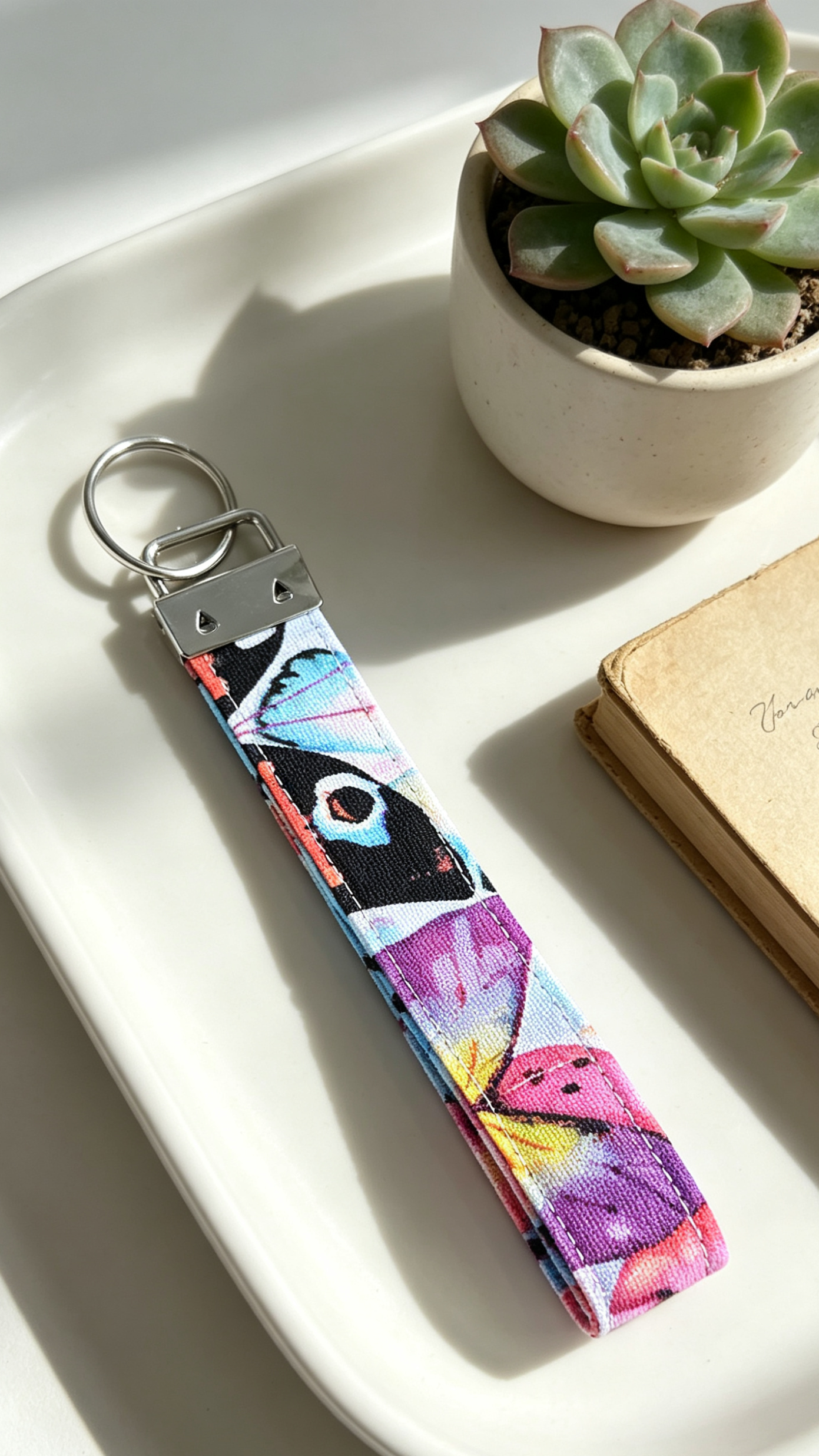 Butterfly Print Wristlet Keychain