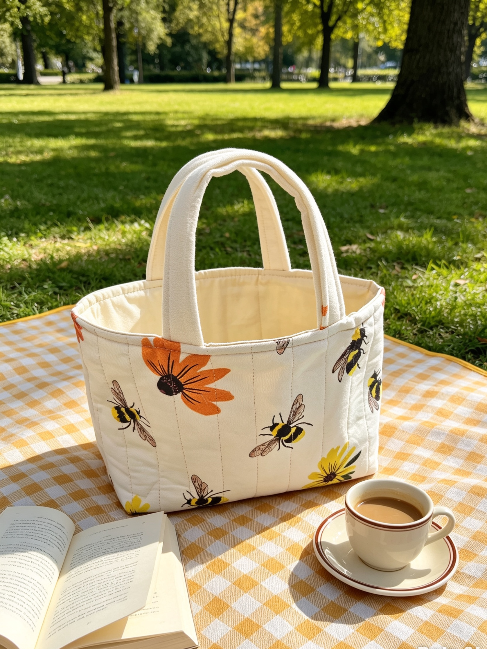 Handmade Mini Tote Bag - Bee and Floral Print