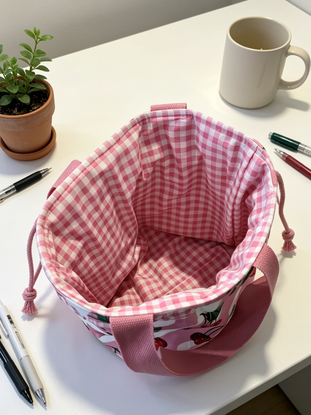 Cherry Print Drawstring Insulated Tote Bag