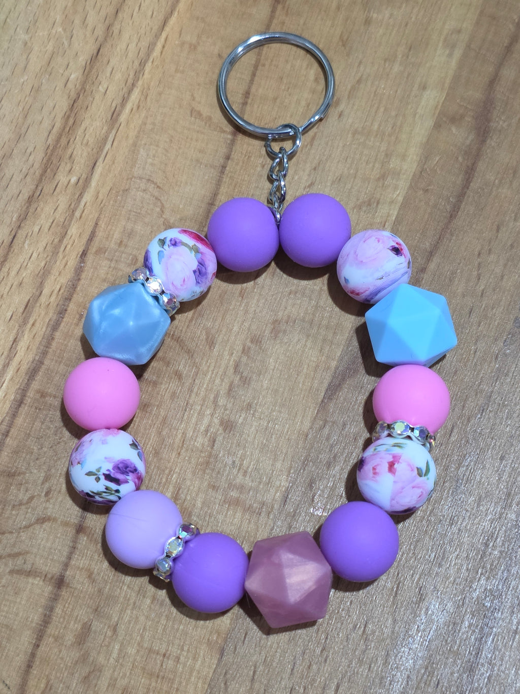 Purple & Pink Beaded Wristlet Keychain