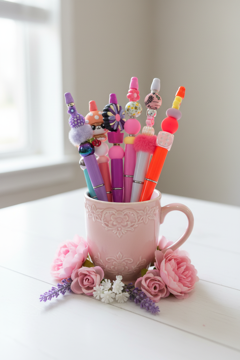 Beaded Pens Cup Lifestyle