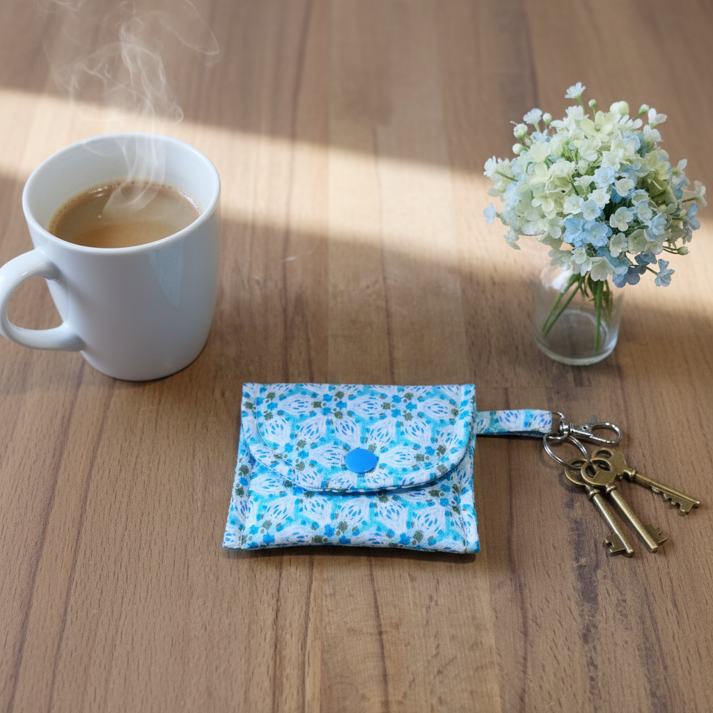 Blue Floral Keychain Pouch Lifestyle