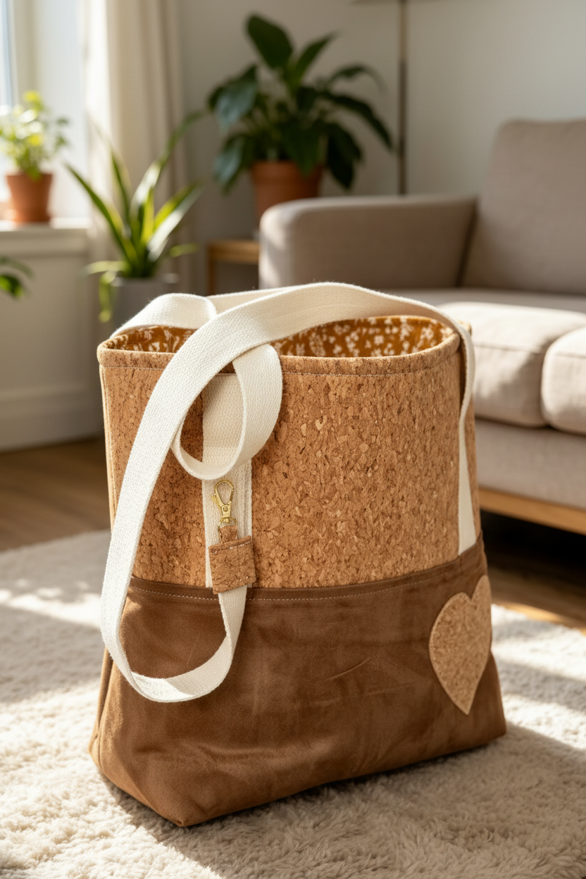 Cork Tote Bag with Key Keeper Emphasis