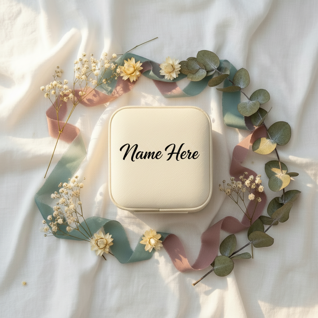 Cream jewellery box with Name Here placeholder