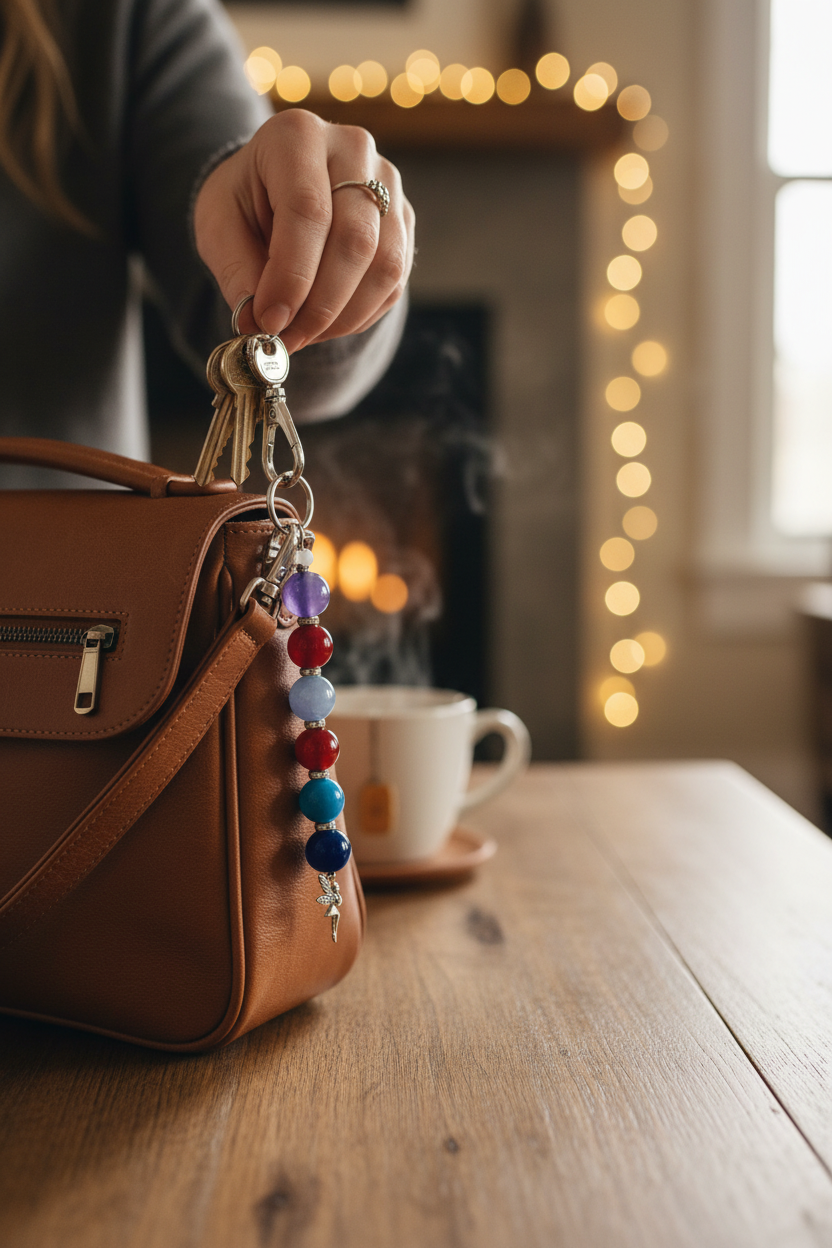 Handmade beaded keychain lifestyle photo