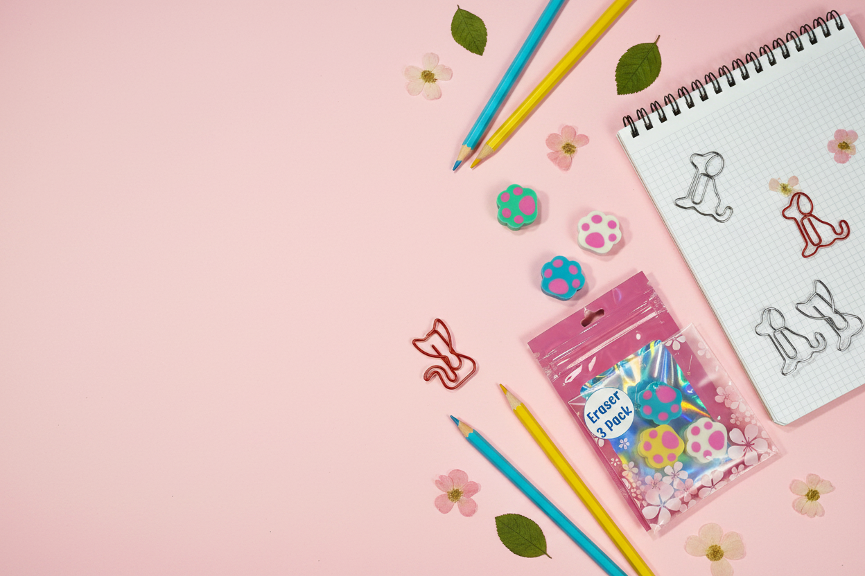Paw Erasers Pastel Desk Lifestyle