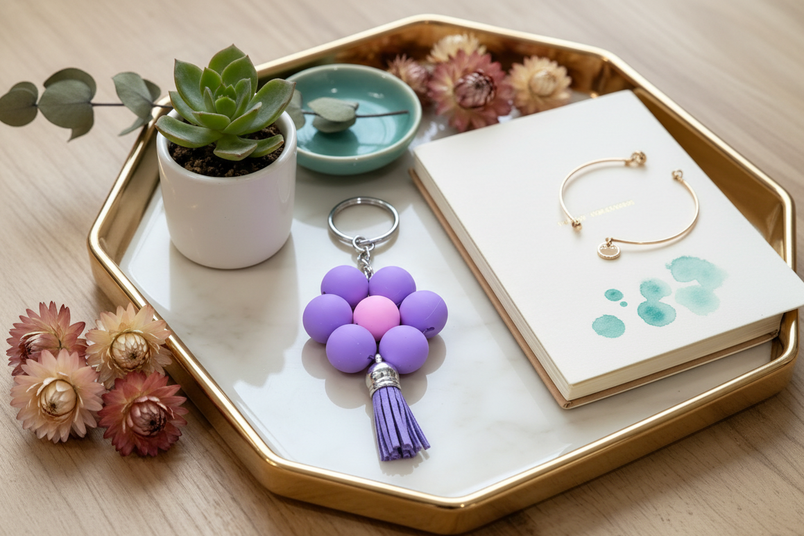 Purple Flower Bead Keychain Lifestyle