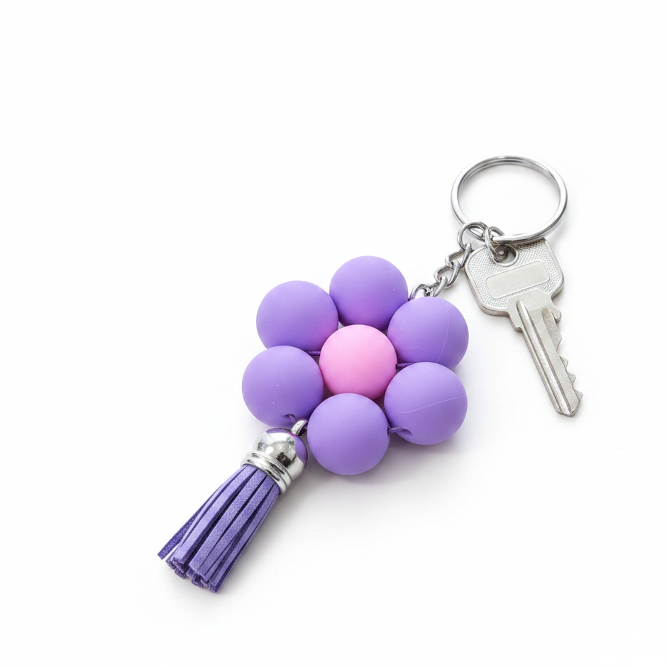 Purple Flower Keychain with Key