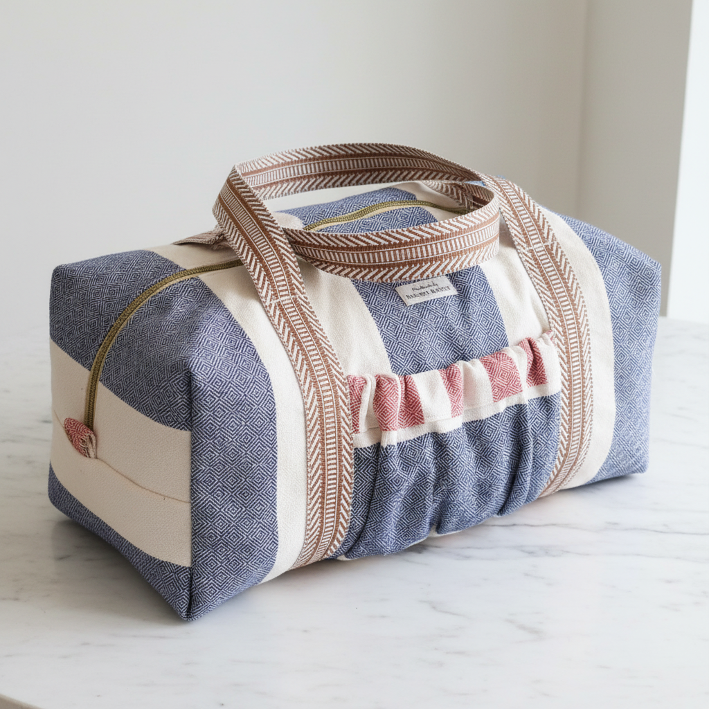 The Wanderer Duffle, clean zip pulls on marble